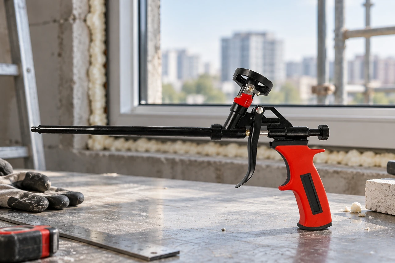FOAM-GUN — Пистолет для монтажной пены. Иллюстрация применения.